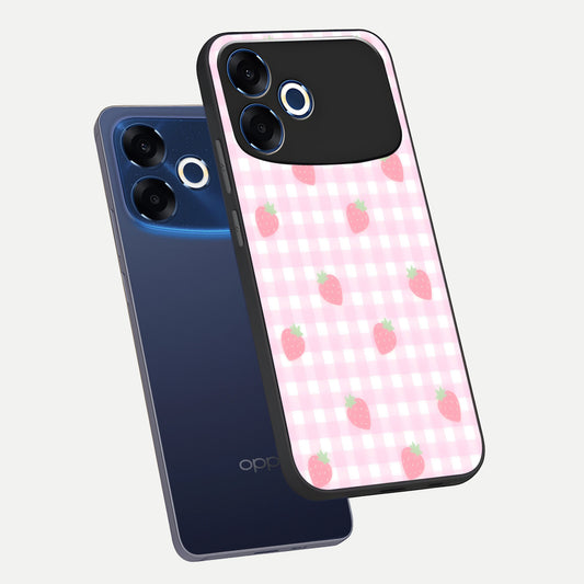  Strawberry Picnic Love phone case For Oppo F33 Pro 5G showing premium glass back cover with detailed artwork