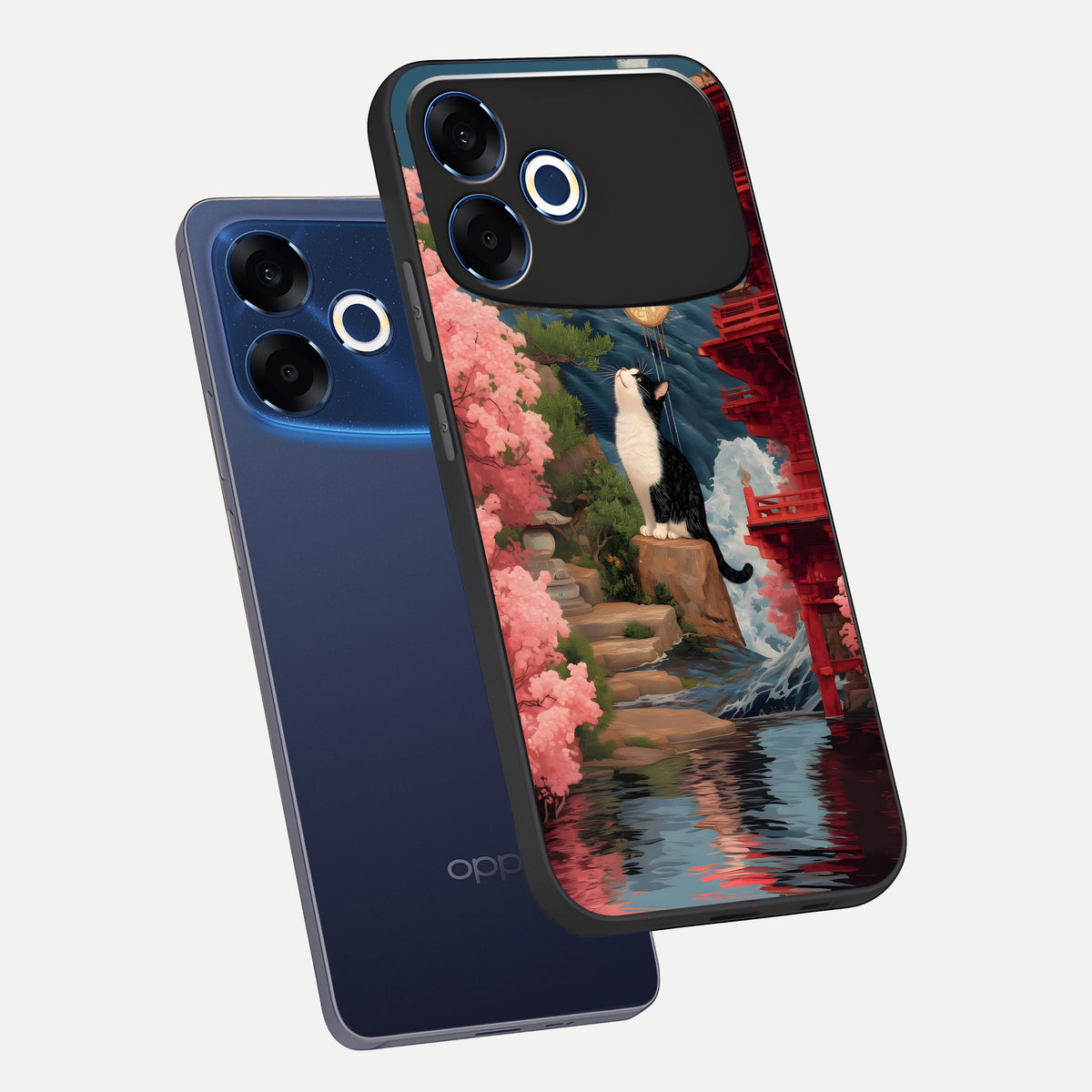  Temple Cat Scenery phone case For Oppo F33 Pro 5G showing premium glass back cover with detailed artwork