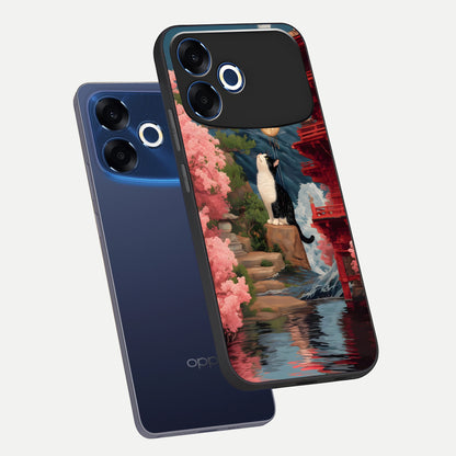  Temple Cat Scenery phone case For Oppo F33 Pro 5G showing premium glass back cover with detailed artwork