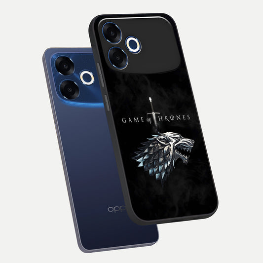  Throne Wolf Legacy phone case For Oppo F33 Pro 5G showing premium glass back cover with detailed artwork