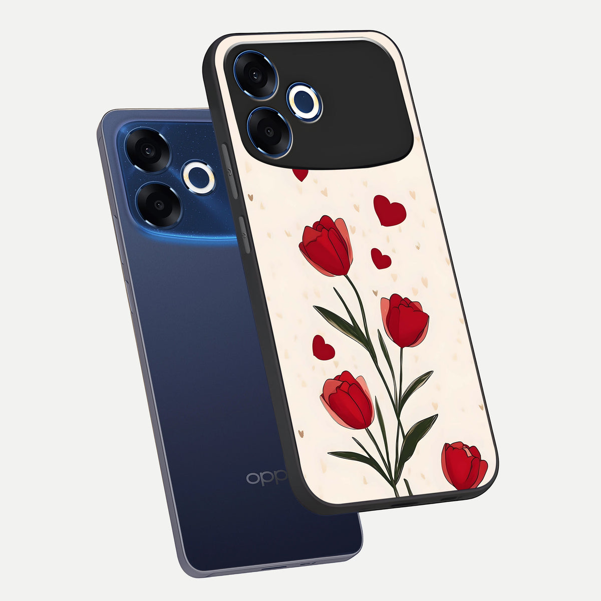  Tulip With Heart phone case For Oppo F33 Pro 5G showing premium glass back cover with detailed artwork