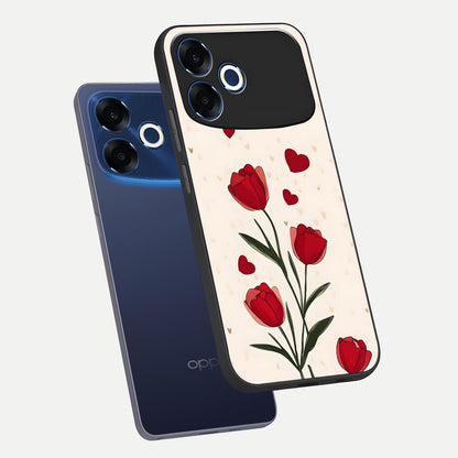  Tulip With Heart phone case For Oppo F33 Pro 5G showing premium glass back cover with detailed artwork