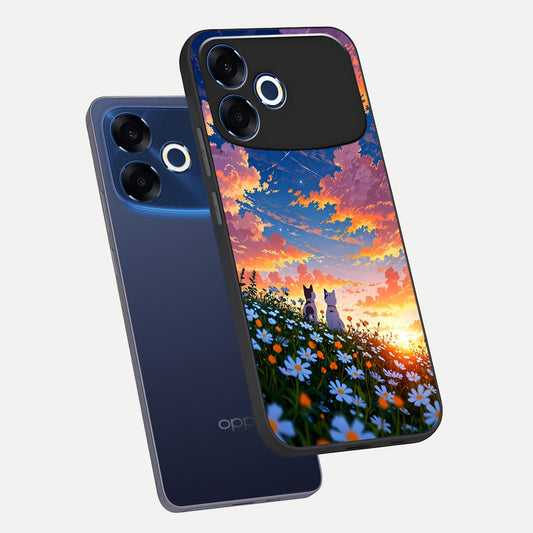  Two Cats Friends phone case For Oppo F33 Pro 5G showing premium glass back cover with detailed artwork