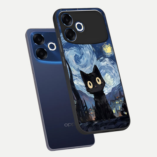  Van Gogh Cat phone case For Oppo F33 Pro 5G showing premium glass back cover with detailed artwork