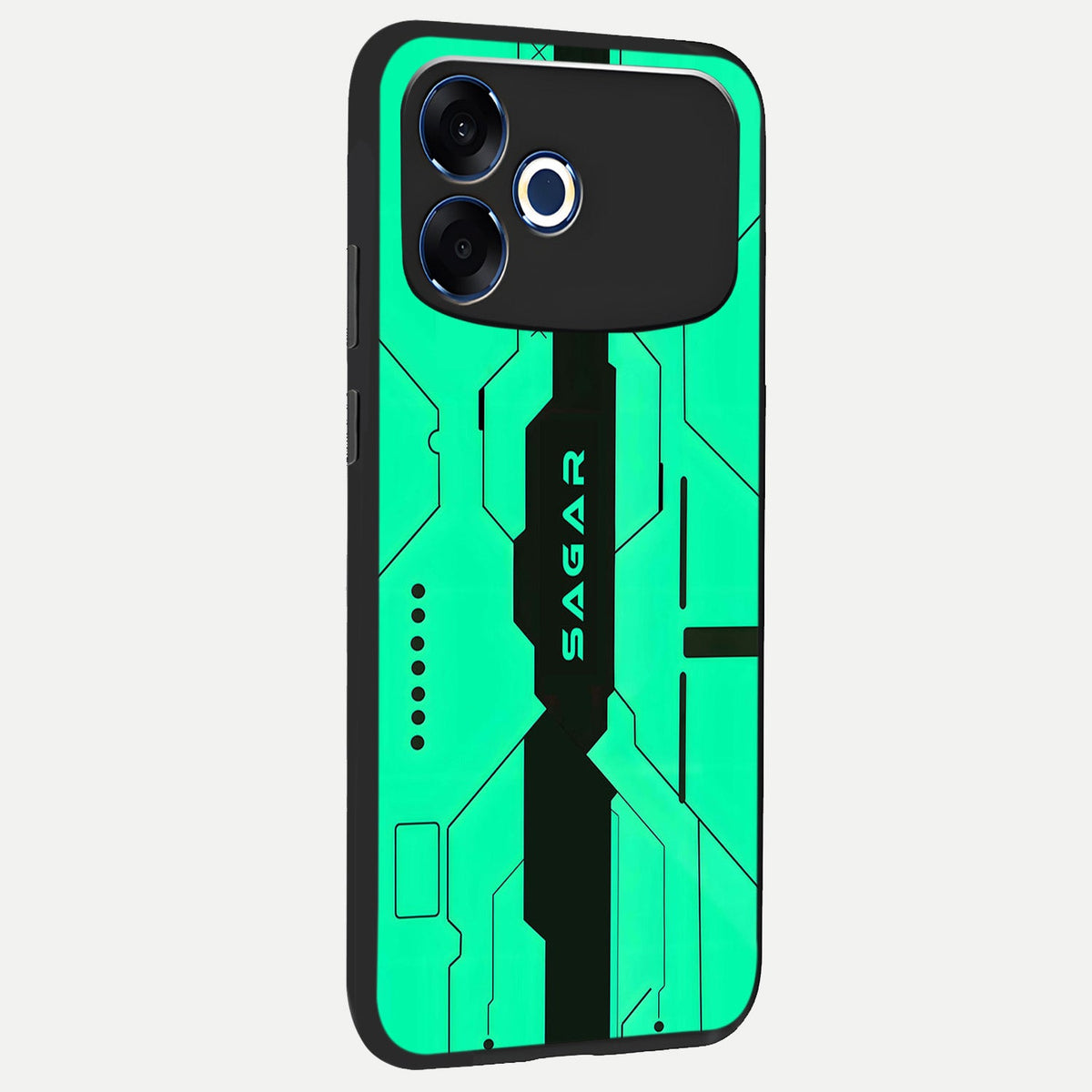  Aqua Tech CYBERPUNK Custom Name back cover For Oppo F33 Pro 5G slim fit glass case with vibrant aesthetic design