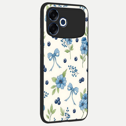  Blue Flower And Bow back cover For Oppo F33 Pro 5G slim fit glass case with vibrant aesthetic design