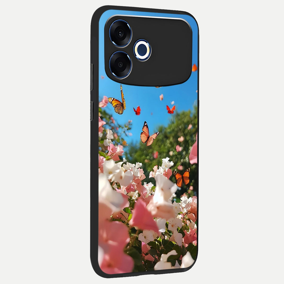  Butterflies In Bloom Sky back cover For Oppo F33 Pro 5G slim fit glass case with vibrant aesthetic design