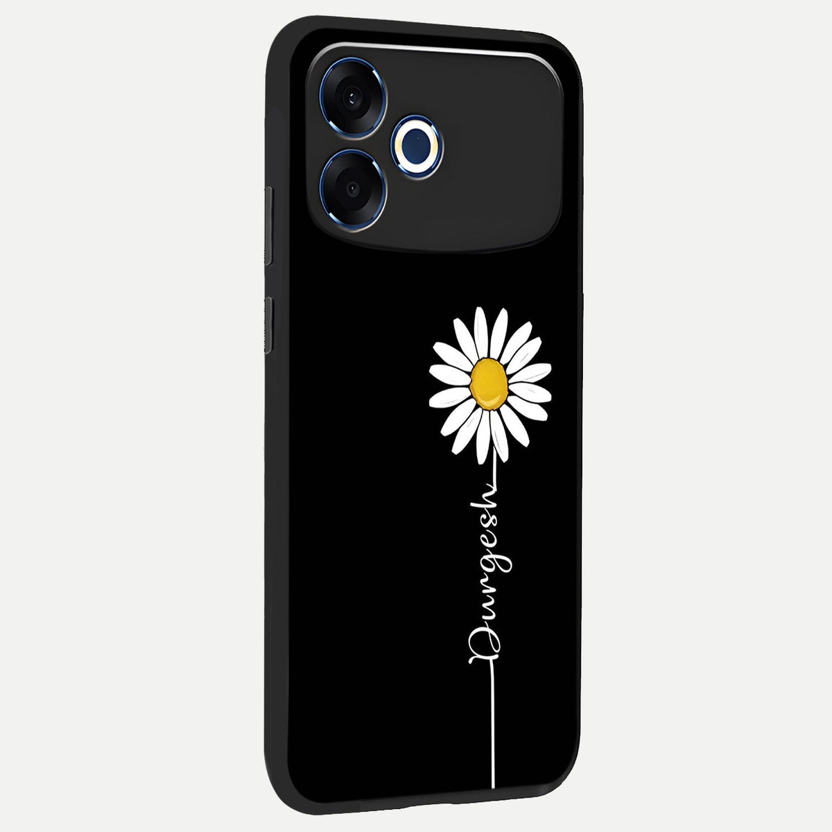  Custom Name White Flower back cover For Oppo F33 Pro 5G slim fit glass case with vibrant aesthetic design