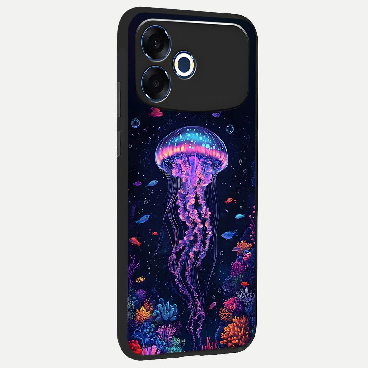 Neon Jellyfish back cover For Oppo F33 Pro 5G slim fit glass case with vibrant aesthetic design