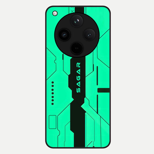  Aqua Tech CYBERPUNK Custom Name Glass Case For Oppo Find X8 back cover – full design glossy printed glass finish