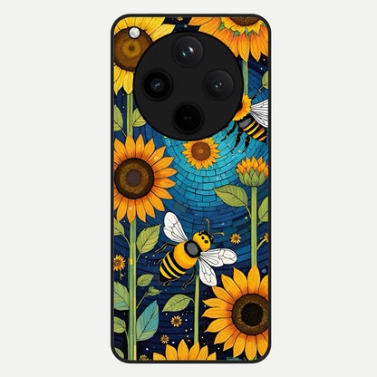  Bees And Sunflowers Glass Case For Oppo Find X8 back cover – full design glossy printed glass finish