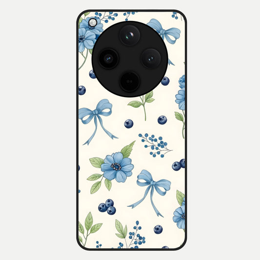  Blue Flower And Bow Glass Case For Oppo Find X8 back cover – full design glossy printed glass finish