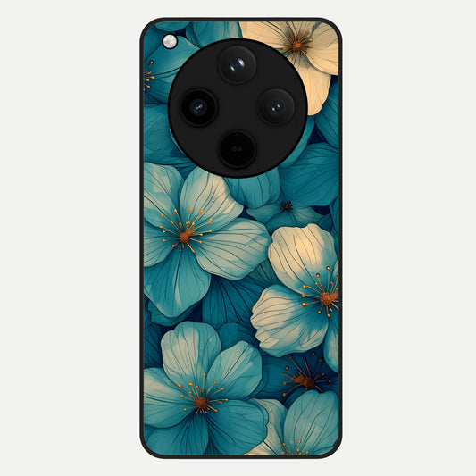 Blue Shade Floral Glass Case For Oppo Find X8 back cover – full design glossy printed glass finish