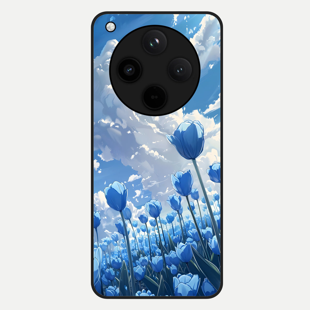  Blue Tulip Clouds Glass Case For Oppo Find X8 back cover – full design glossy printed glass finish