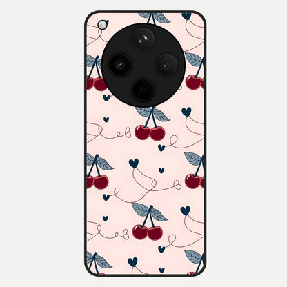  Cherry Heart Line Glass Case For Oppo Find X8 back cover – full design glossy printed glass finish