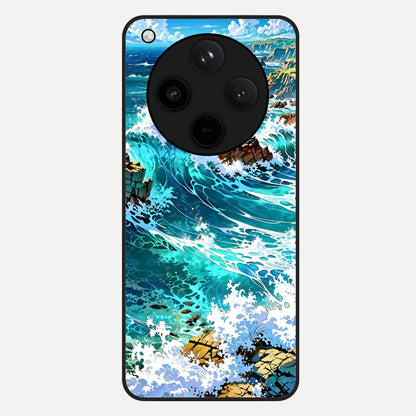  Coastal Blue Waves Glass Case For Oppo Find X8 back cover – full design glossy printed glass finish