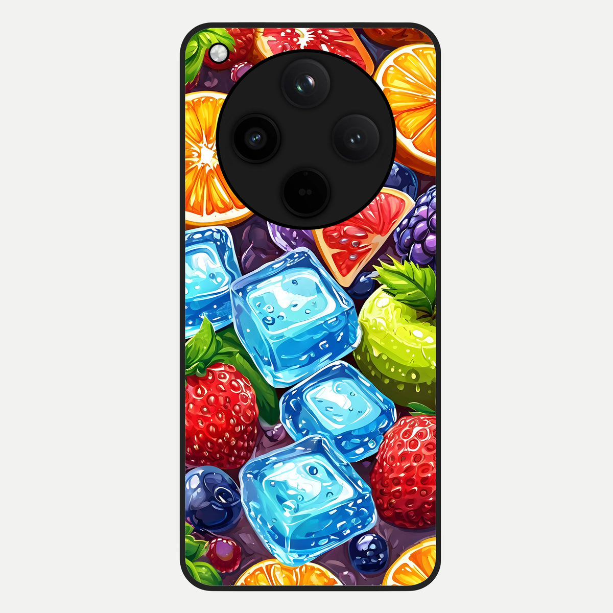  Colorful Fruits with Ice Glass Case For Oppo Find X8 back cover – full design glossy printed glass finish