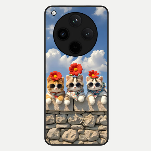  Floral Kitty Squad Glass Case For Oppo Find X8 back cover – full design glossy printed glass finish
