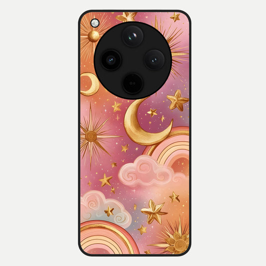  Golden Celestial Dreams Glass Case For Oppo Find X8 back cover – full design glossy printed glass finish