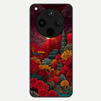  Scarlet Autumn Temple Glass Case For Oppo Find X8 back cover – full design glossy printed glass finish