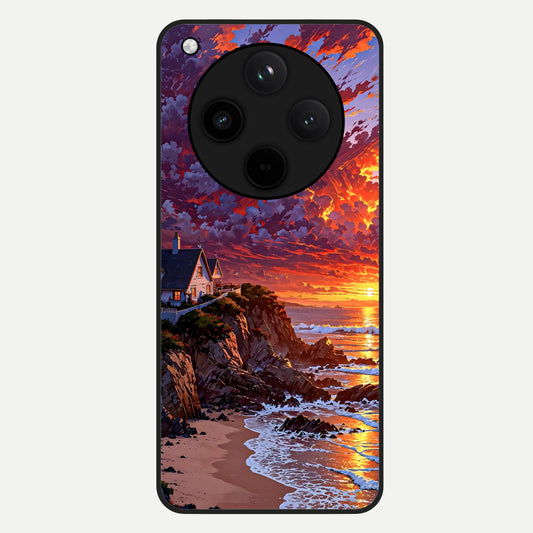  Sunset House By Sea Glass Case For Oppo Find X8 back cover – full design glossy printed glass finish