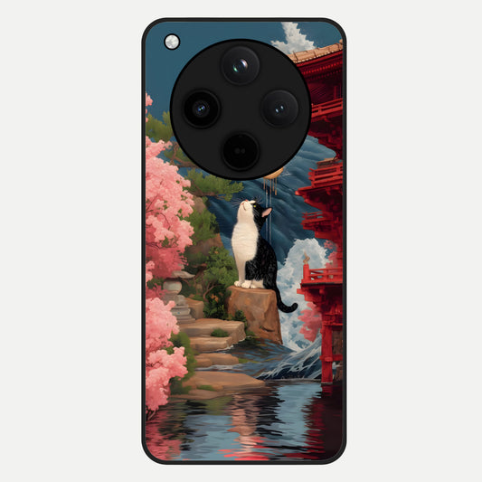  Temple Cat Scenery Glass Case For Oppo Find X8 back cover – full design glossy printed glass finish