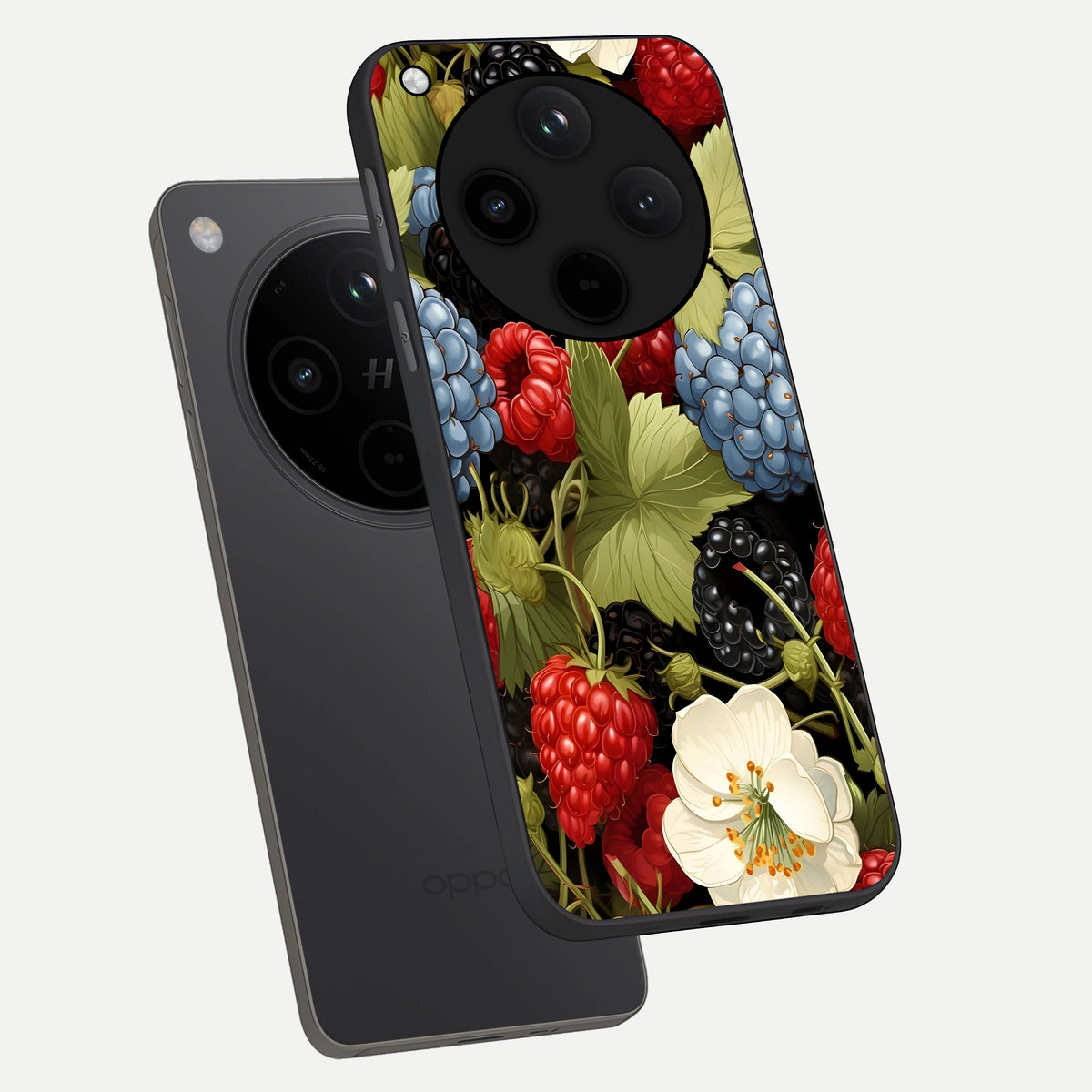  Berry Bloom Charm phone case For Oppo Find X8 showing premium glass back cover with detailed artwork