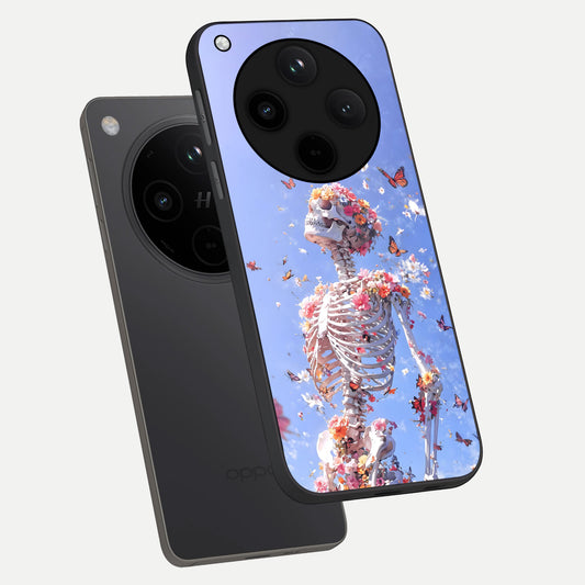  Bloom Beyond Bones phone case For Oppo Find X8 showing premium glass back cover with detailed artwork