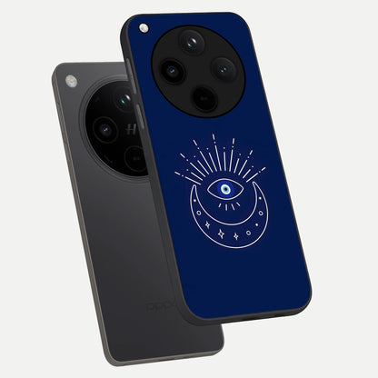  Blue Evil Eye phone case For Oppo Find X8 showing premium glass back cover with detailed artwork