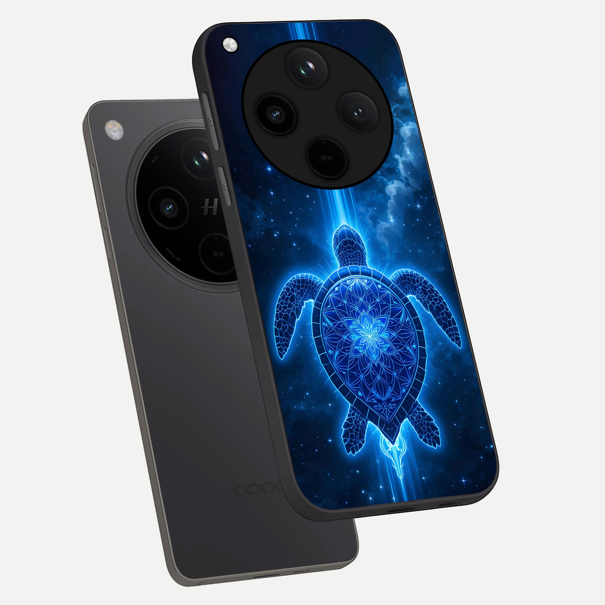  Blue Galaxy Turtle phone case For Oppo Find X8 showing premium glass back cover with detailed artwork