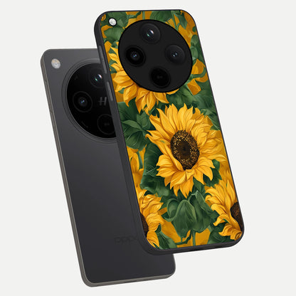  Bright Sunflower Bloom phone case For Oppo Find X8 showing premium glass back cover with detailed artwork