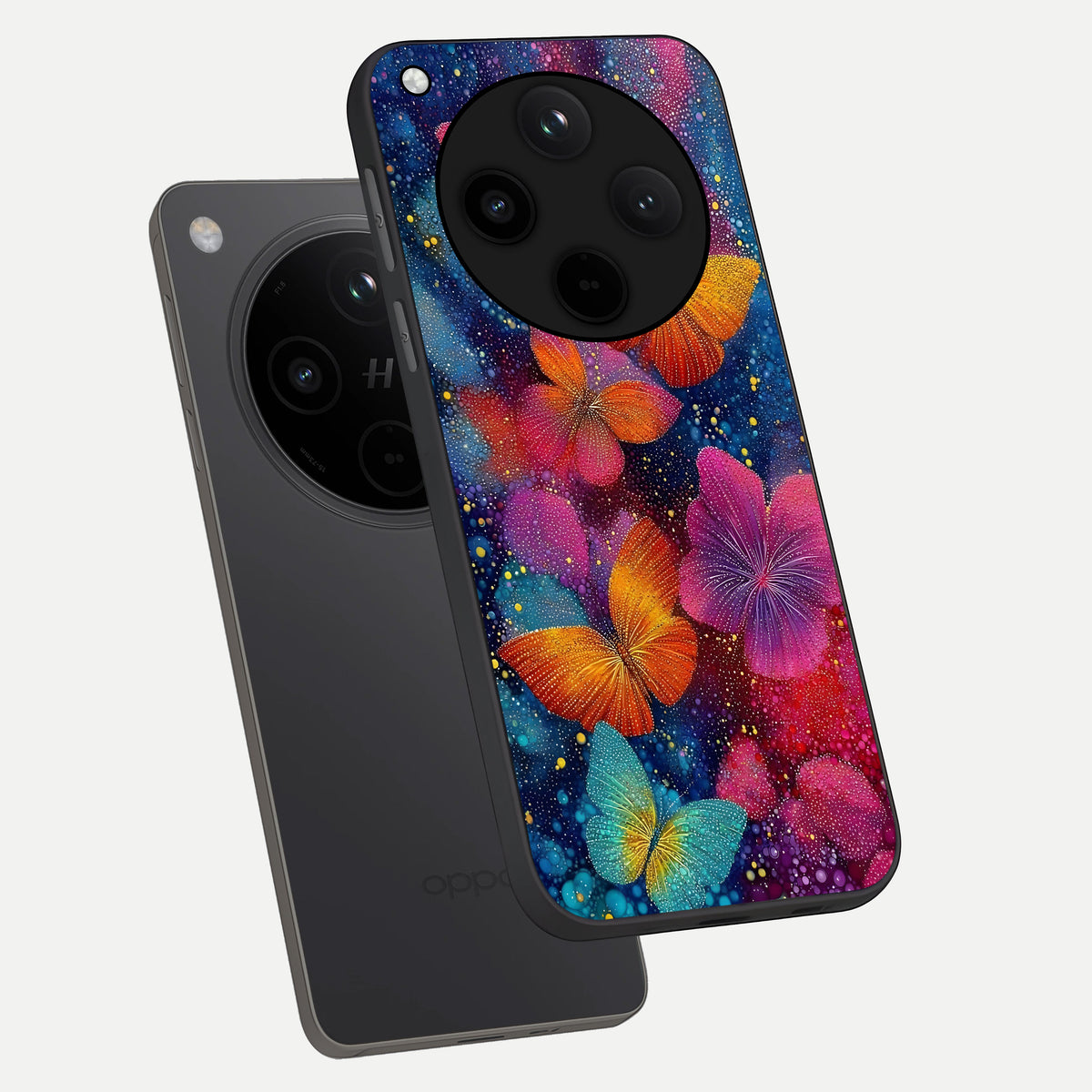  Butterfly Dream Mist phone case For Oppo Find X8 showing premium glass back cover with detailed artwork