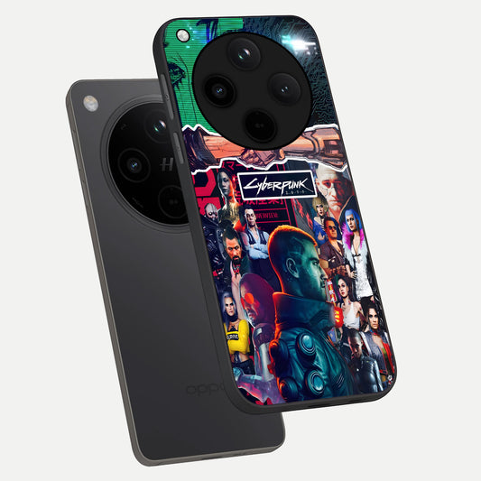  CYBERPUNK Legacy phone case For Oppo Find X8 showing premium glass back cover with detailed artwork