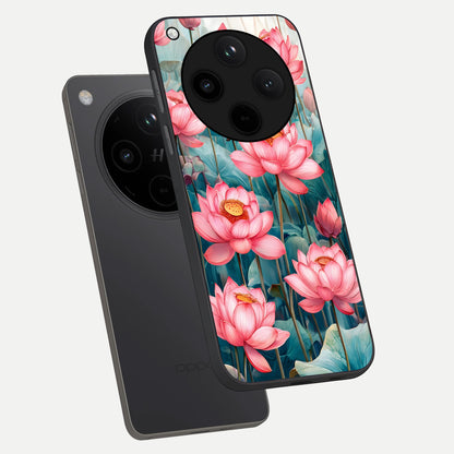  Celestial Pink Lotus phone case For Oppo Find X8 showing premium glass back cover with detailed artwork
