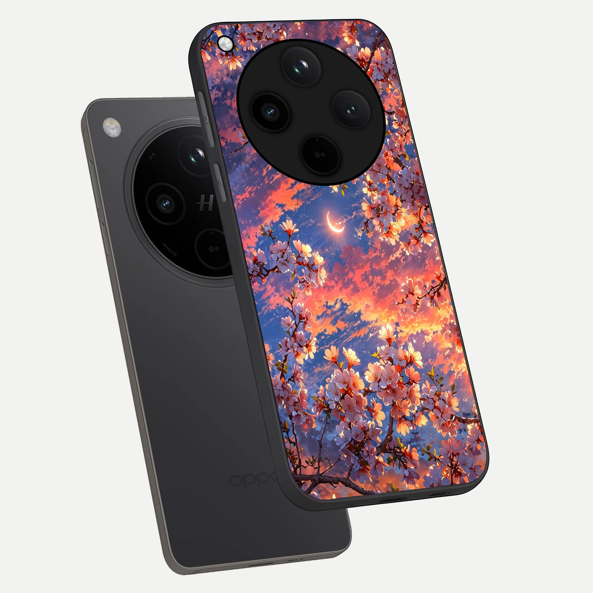 Celestial Sakura Sunset phone case For Oppo Find X8 showing premium glass back cover with detailed artwork