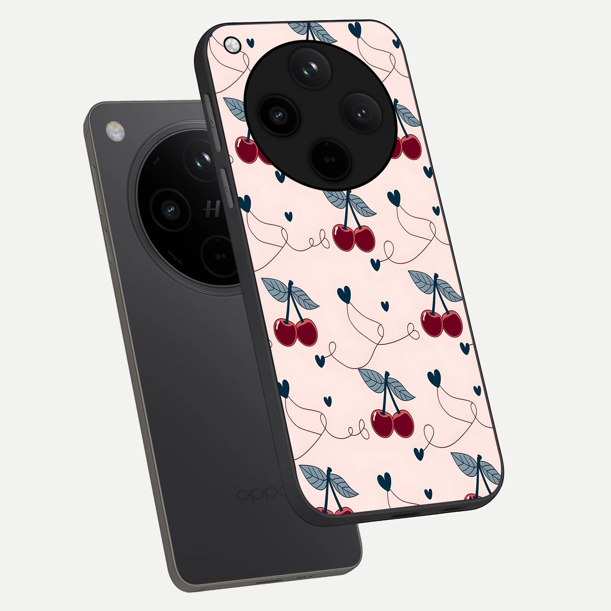  Cherry Heart Line phone case For Oppo Find X8 showing premium glass back cover with detailed artwork