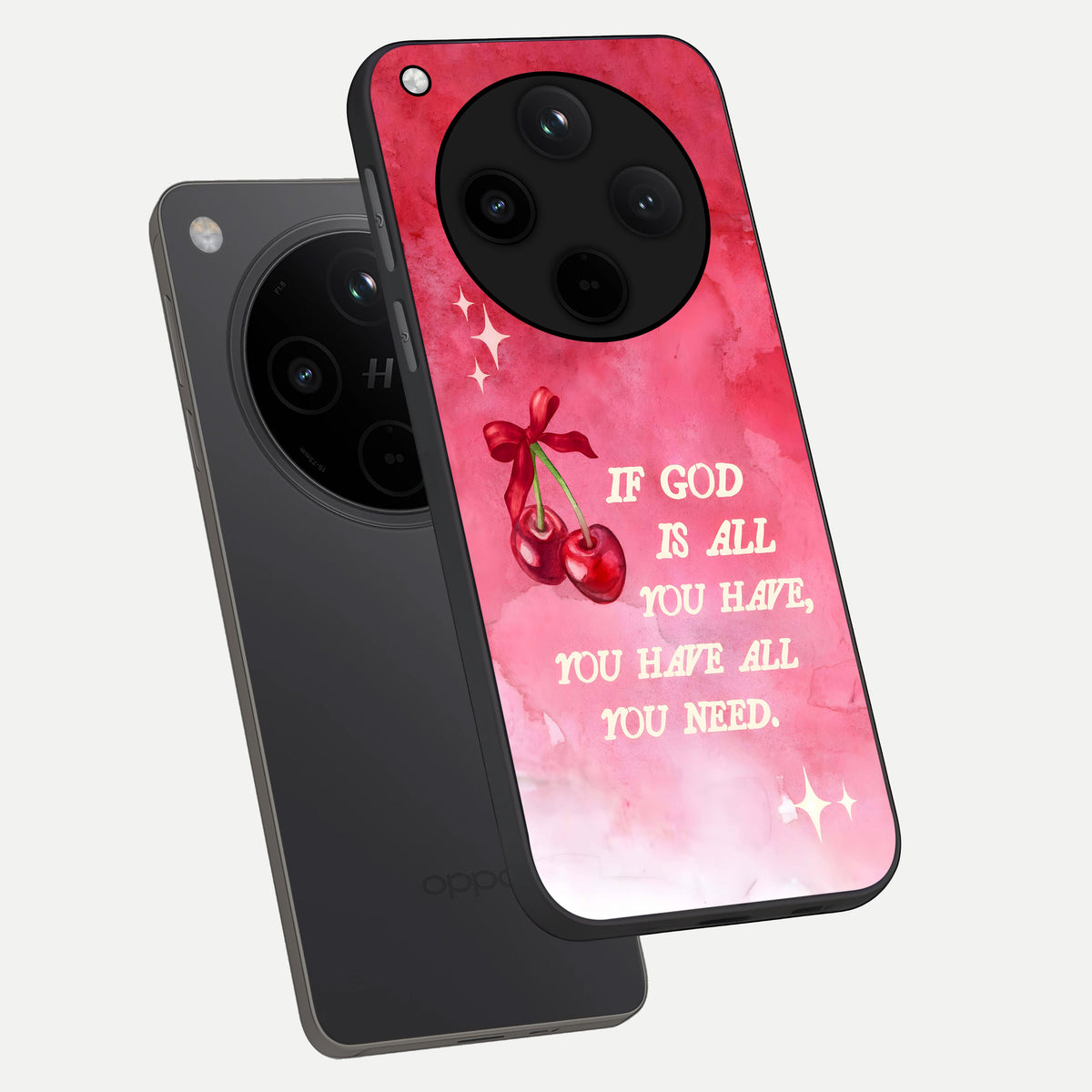  Cherry Quote phone case For Oppo Find X8 showing premium glass back cover with detailed artwork