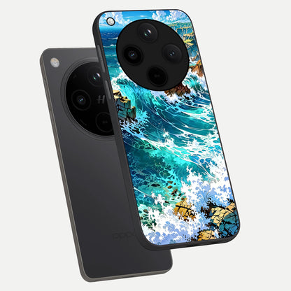  Coastal Blue Waves phone case For Oppo Find X8 showing premium glass back cover with detailed artwork