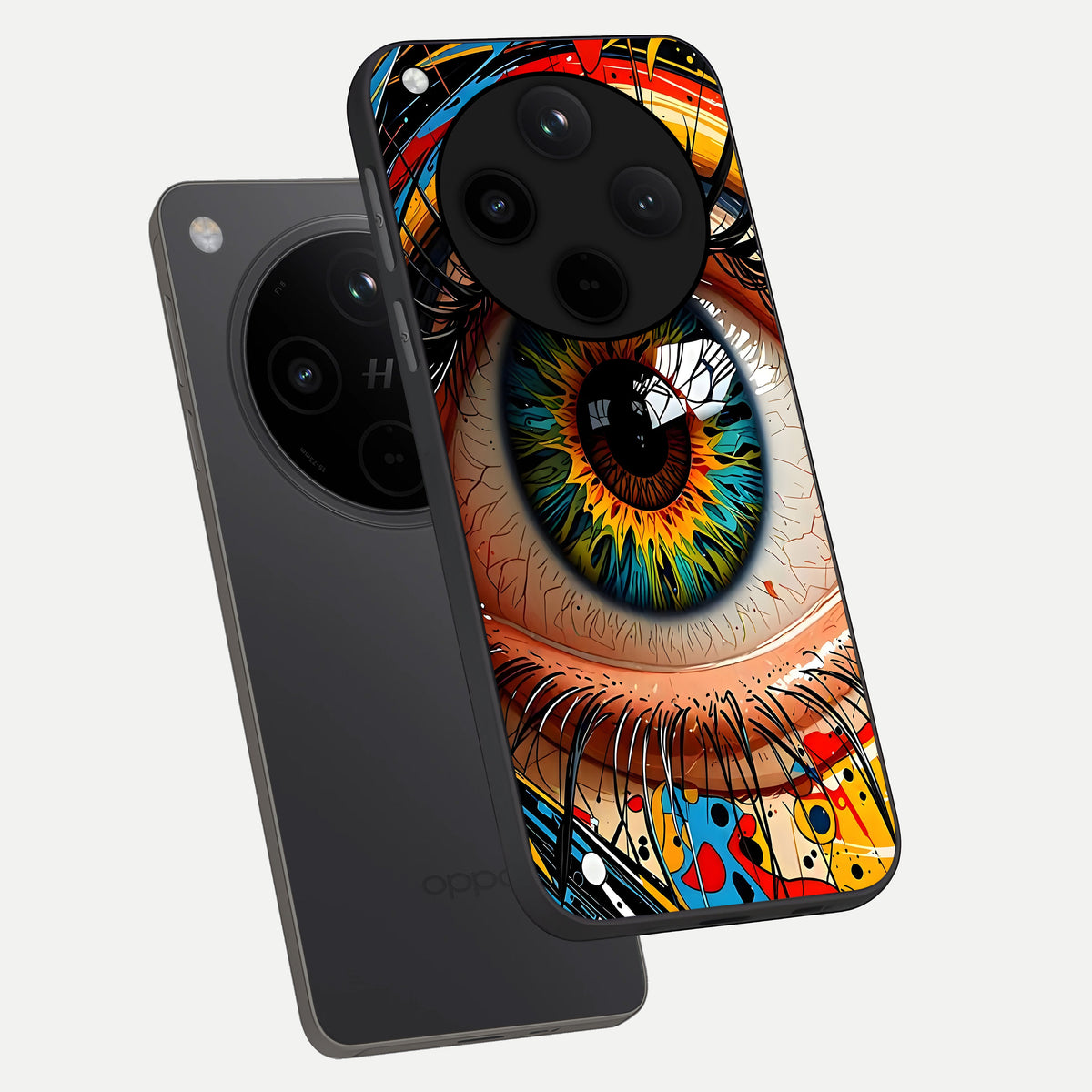  Colorful Eye phone case For Oppo Find X8 showing premium glass back cover with detailed artwork