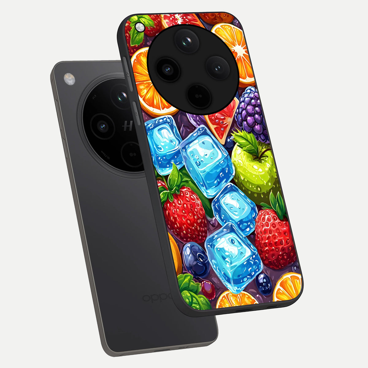  Colorful Fruits with Ice phone case For Oppo Find X8 showing premium glass back cover with detailed artwork