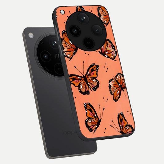  Coral Wing Butterfly phone case For Oppo Find X8 showing premium glass back cover with detailed artwork