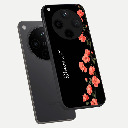 Crimson Bloom Grace Custom Name phone case For Oppo Find X8 showing premium glass back cover with detailed artwork