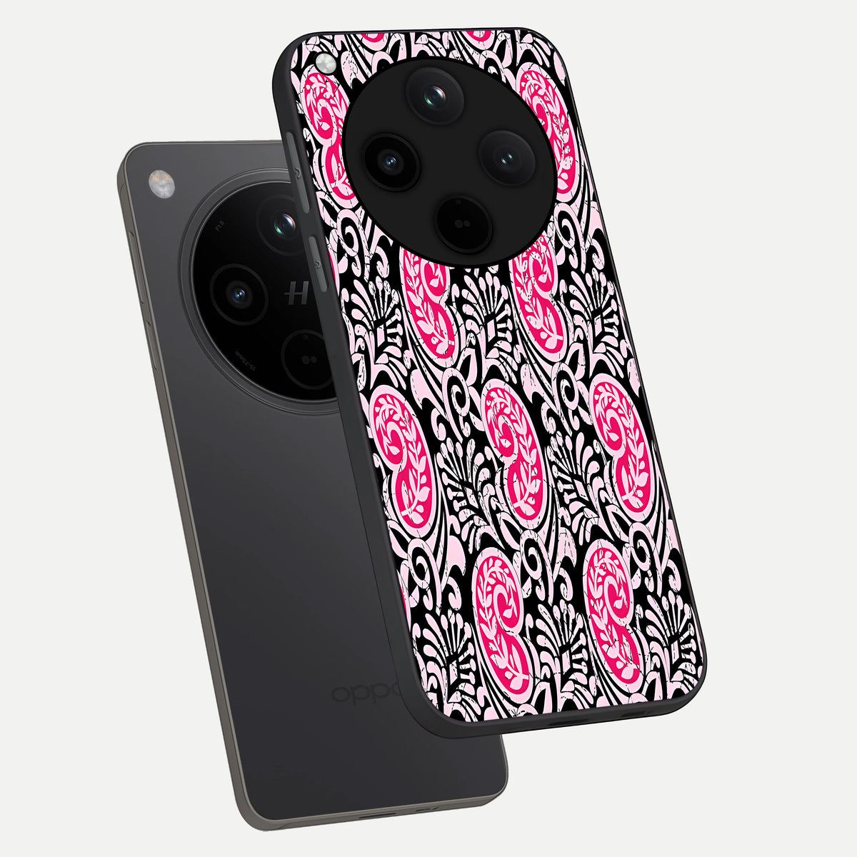  Crimson Paisley Charm phone case For Oppo Find X8 showing premium glass back cover with detailed artwork