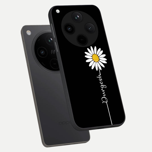  Custom Name White Flower phone case For Oppo Find X8 showing premium glass back cover with detailed artwork