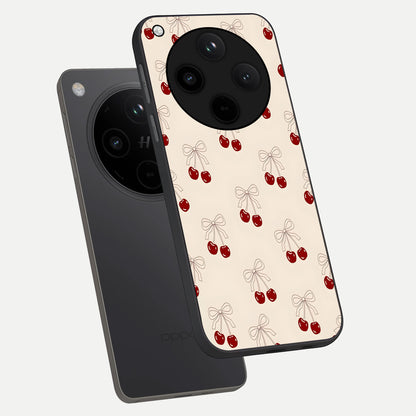  Cute Cherry Pattern phone case For Oppo Find X8 showing premium glass back cover with detailed artwork