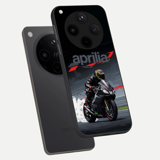  Dark Aprilla phone case For Oppo Find X8 showing premium glass back cover with detailed artwork