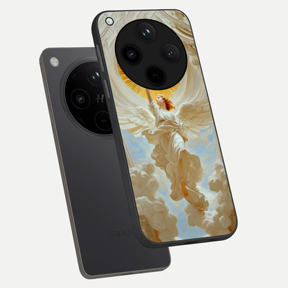  Divine Light Angel phone case For Oppo Find X8 showing premium glass back cover with detailed artwork