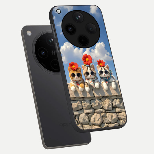  Floral Kitty Squad phone case For Oppo Find X8 showing premium glass back cover with detailed artwork