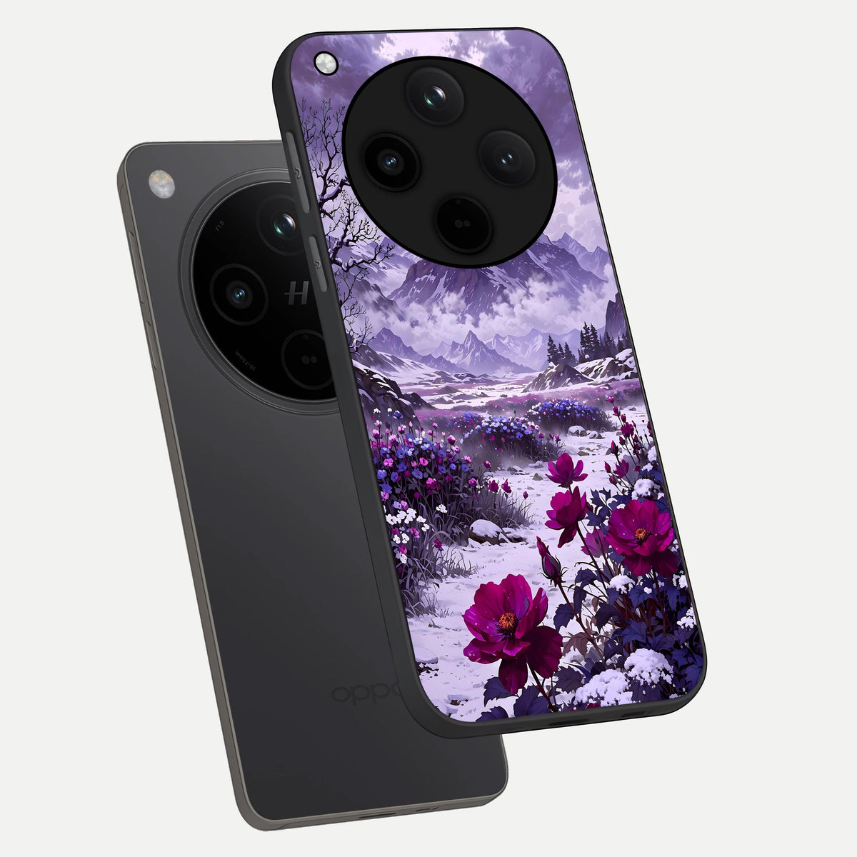  Flower Mountain View phone case For Oppo Find X8 showing premium glass back cover with detailed artwork