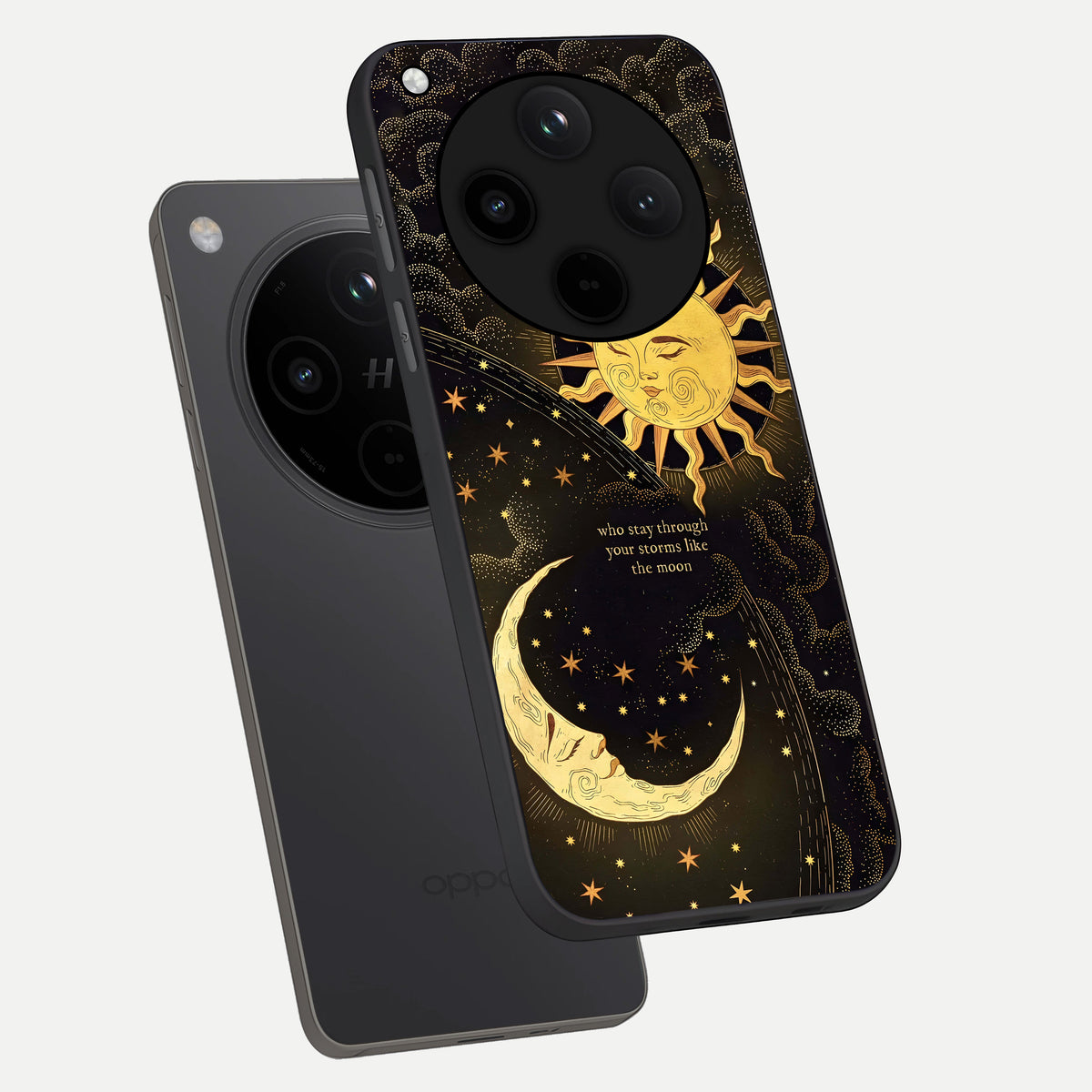  Golden Lunar Love phone case For Oppo Find X8 showing premium glass back cover with detailed artwork